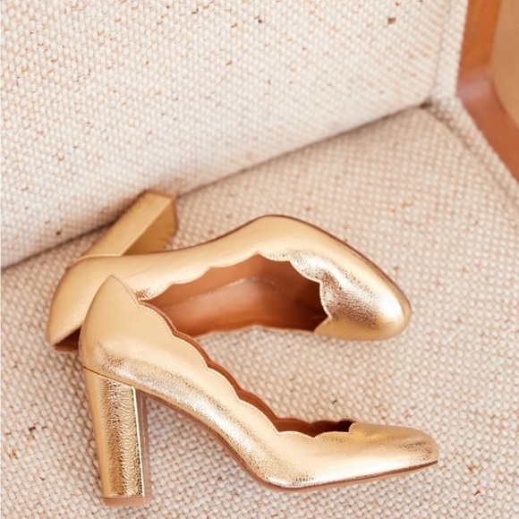 NIB Sezane High Heel Palermo Gold Heels FR 38 US 7 - Picture 5 of 10